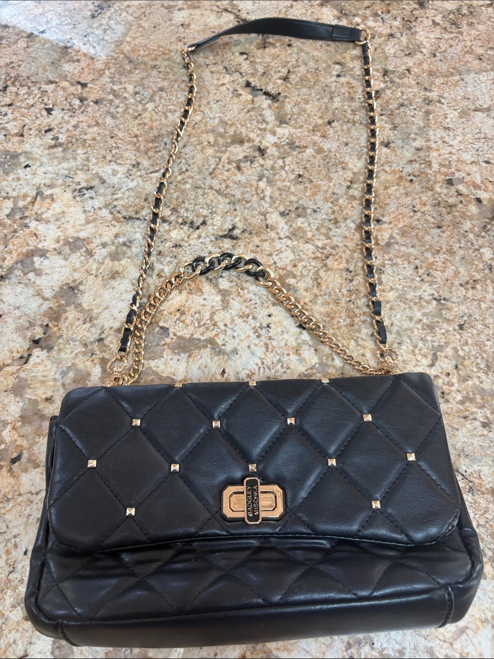 Quilted Black Shoulder Bag with Gold Hardware